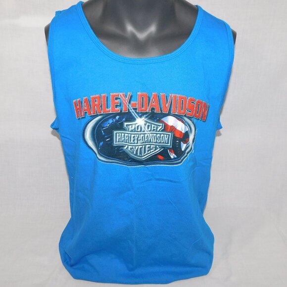 Harley Davidson Motor Sport Motorcycles Puerto Rico Blue Mens XL Tank Top Wings - Picture 1 of 7